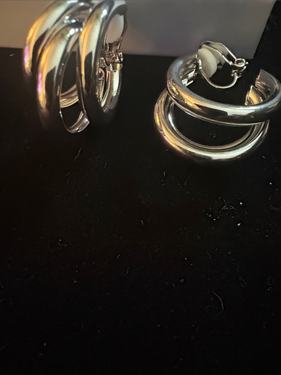 Jewelry - Classic Silver Triple Hoop Clip-On Earrings - Women Jewelry